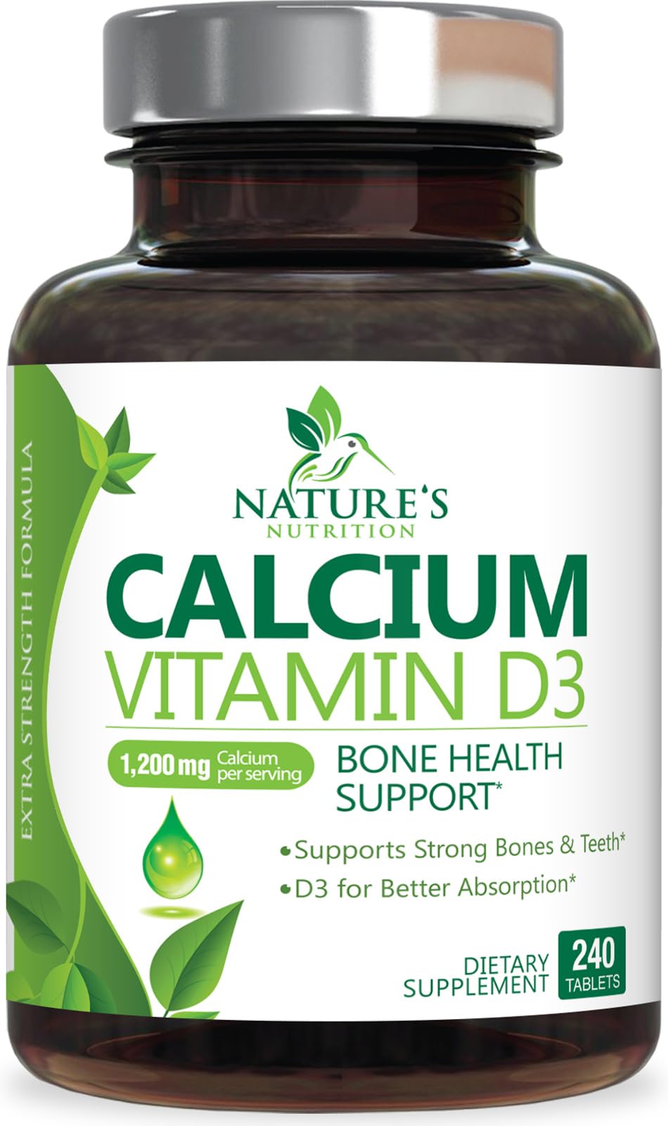 Calcium 1200 mg with Vitamin D3 (1600 IU) – 240 Tablets | USA Bottled | Bone & Immune Health