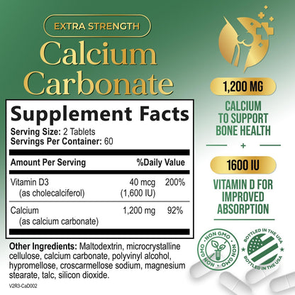 Calcium 1200 mg with Vitamin D3 - Bone Health Supplement for Men & Women | 120 Tablets