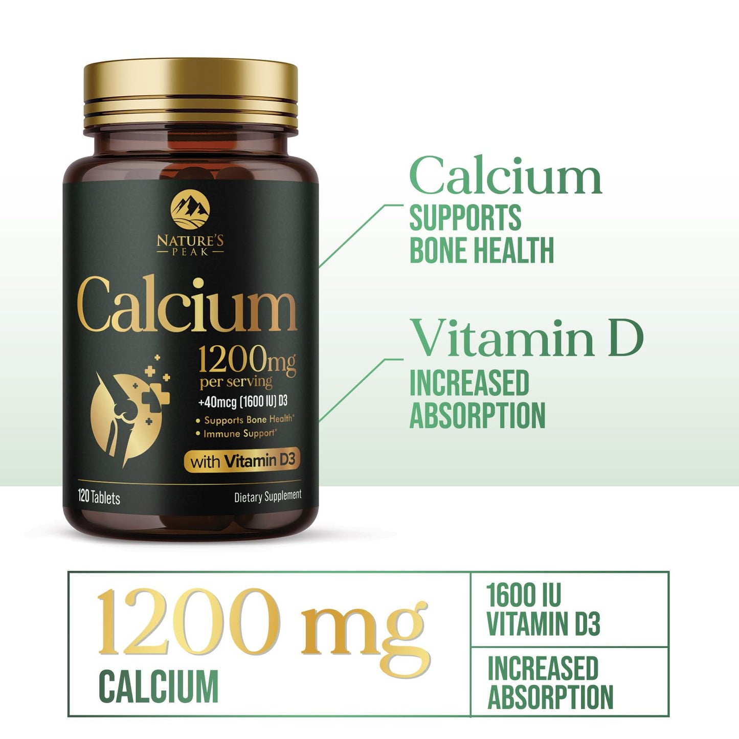 Calcium 1200 mg with Vitamin D3 - Bone Health Supplement for Men & Women | 120 Tablets