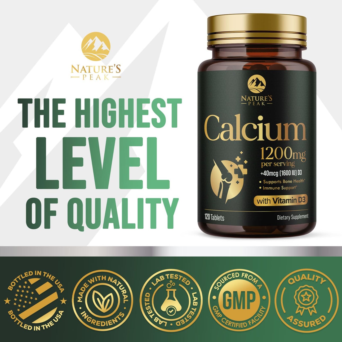 Calcium 1200 mg with Vitamin D3 - Bone Health Supplement for Men & Women | 120 Tablets
