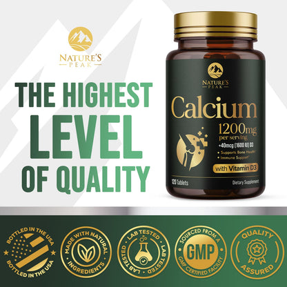 Calcium 1200 mg with Vitamin D3 - Bone Health Supplement for Men & Women | 120 Tablets