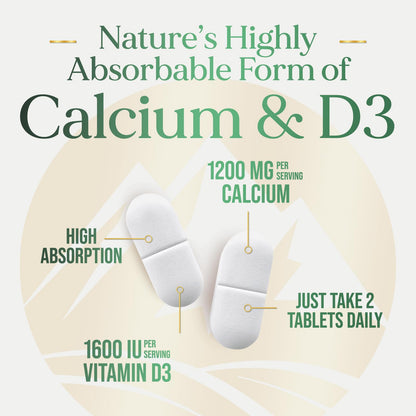 Calcium 1200 mg with Vitamin D3 - Bone Health Supplement for Men & Women | 120 Tablets