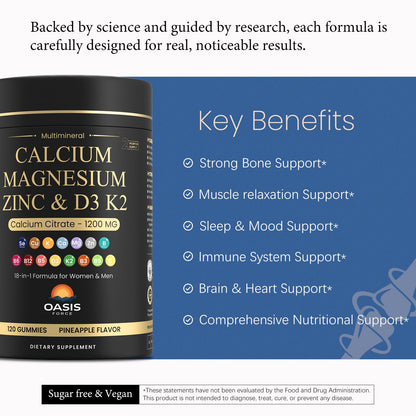 Calcium 1200 mg Gummies with Vitamin D3 & K2 – Sugar-Free, Vegan