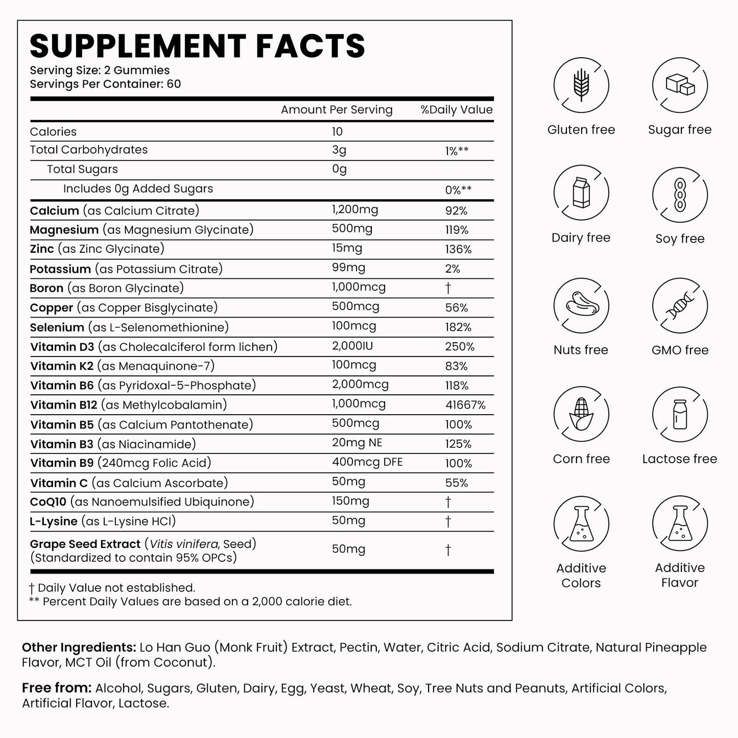 Calcium 1200 mg Gummies with Vitamin D3 & K2 – Sugar-Free, Vegan