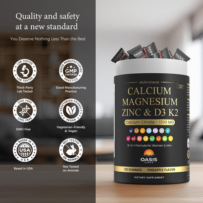 Calcium 1200 mg Gummies with Vitamin D3 & K2 – Sugar-Free, Vegan