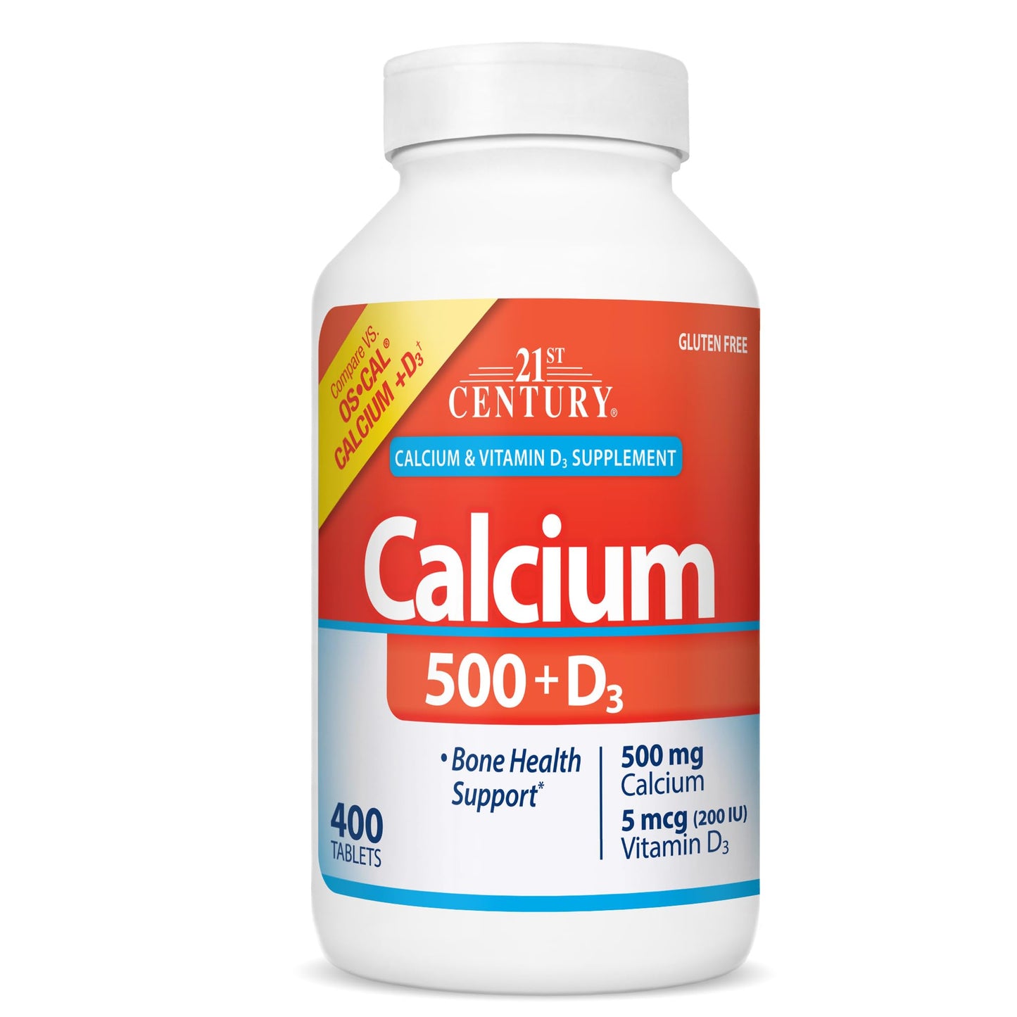 21st Century Calcium 500 mg + D3 Tablets - 400 Count | Bone Health Supplement
