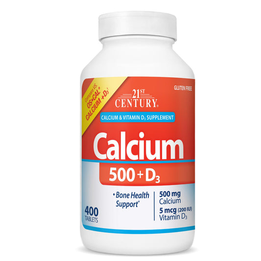 21st Century Calcium 500 mg + D3 Tablets - 400 Count | Bone Health Supplement BritishVita | Premium UK Vitamins & Wellness Supplements