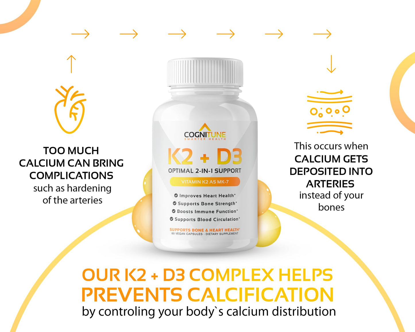 Vitamin D3 5000 IU + K2 MK7 - 60 Count | Immune, Heart & Bone Support