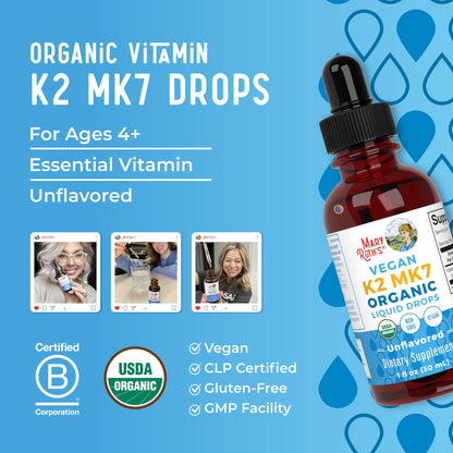 MaryRuth Organics USDA Organic Vitamin K2 MK-7 Liquid Drops – 100 mcg per Serving | Vegan MCT Oil | Bone & Heart Health | 1 oz