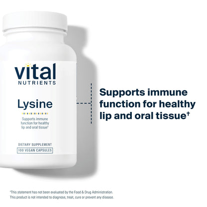 Vital Nutrients Lysine | Immune Support & Lip/Oral Tissue Health | 100 Capsules (Pack of 2)