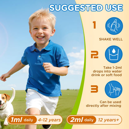 Vitamin D3 K2 Drops for Kids – Vegan Non-GMO Orange 2oz | Supports Calcium Absorption, Bones, Brain & Immunity