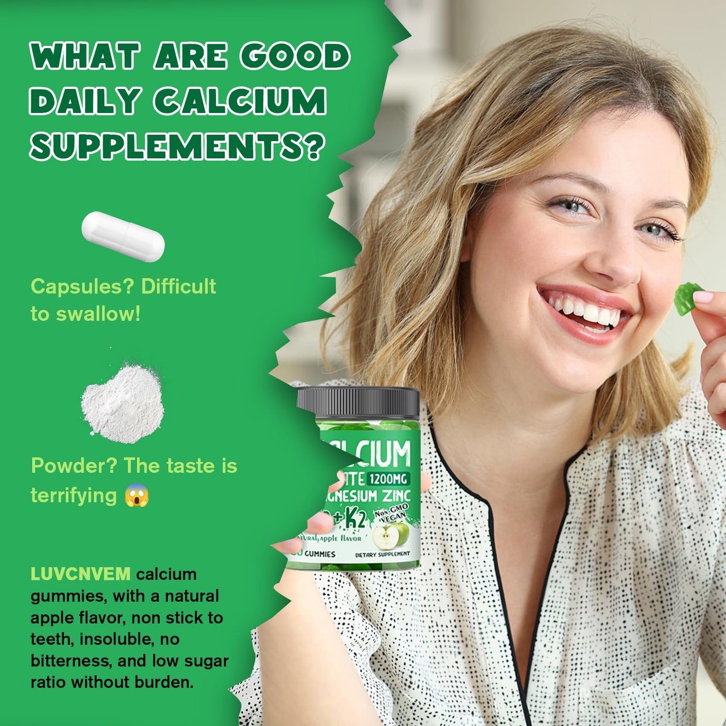Calcium Citrate 1200 mg Gummies with Vitamin D3 – Vegan Bone & Teeth Support