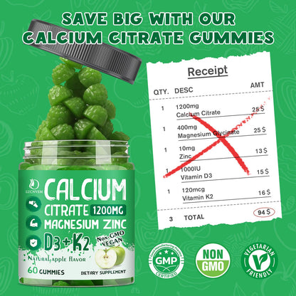 Calcium Citrate 1200 mg Gummies with Vitamin D3 – Vegan Bone & Teeth Support