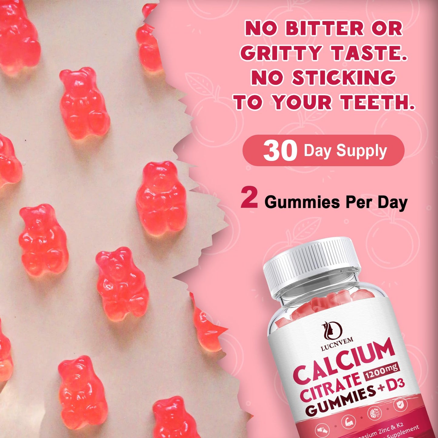 Calcium Citrate 1200mg Gummies with Vitamin D3 – 30 Day Supply