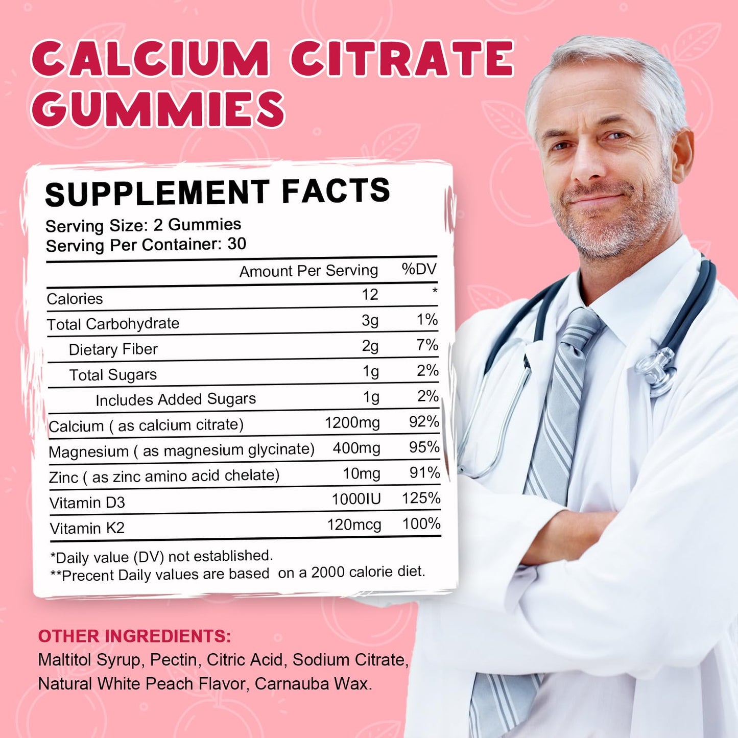 Calcium Citrate 1200mg Gummies with Vitamin D3 – 30 Day Supply