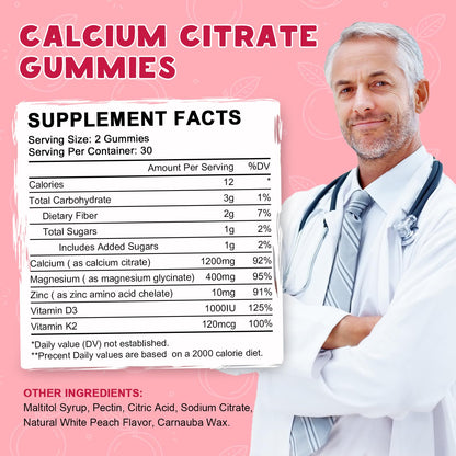Calcium Citrate 1200mg Gummies with Vitamin D3 – 30 Day Supply