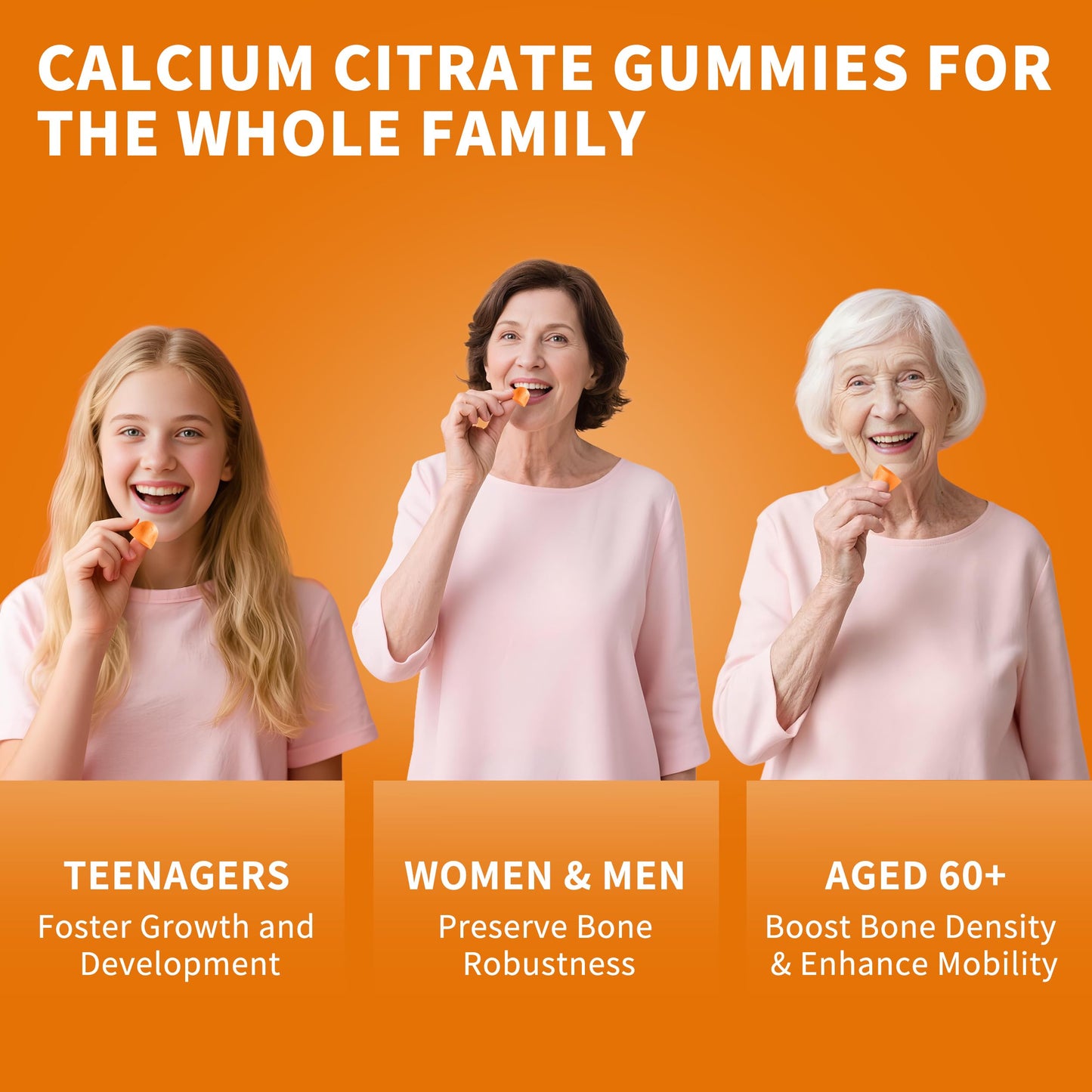 (2 Pack) Calcium Citrate 1200mg + Vitamin D3 Gummies – Vegan, Sugar-Free, Orange