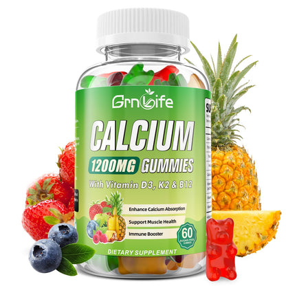 Calcium Citrate 1200mg Gummies with Vitamin D3, K2 & B12 – 60 Count