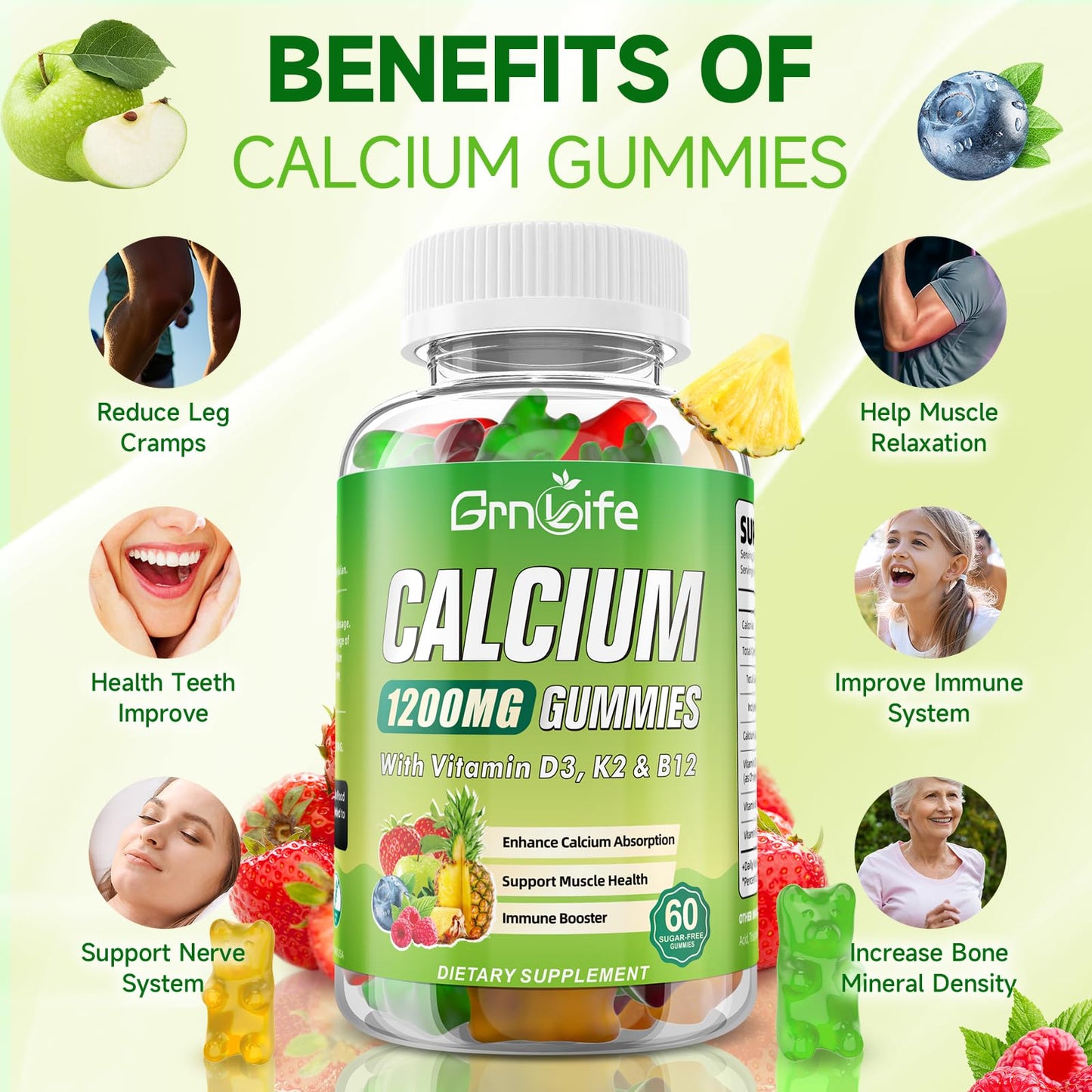 Calcium Citrate 1200mg Gummies with Vitamin D3, K2 & B12 – 60 Count