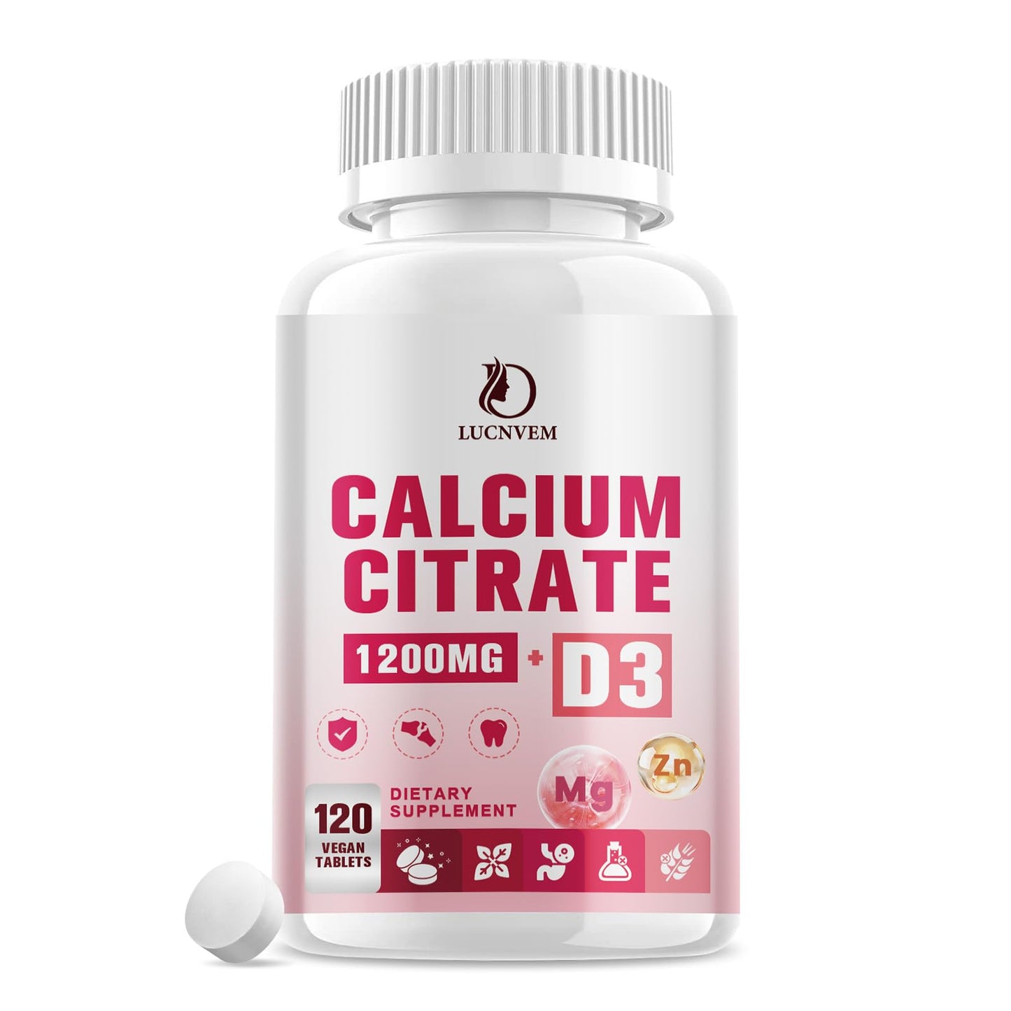 Calcium Citrate 1200 mg with Vitamin D3 | 120 Count Vegan Supplement for Bone & Teeth Health