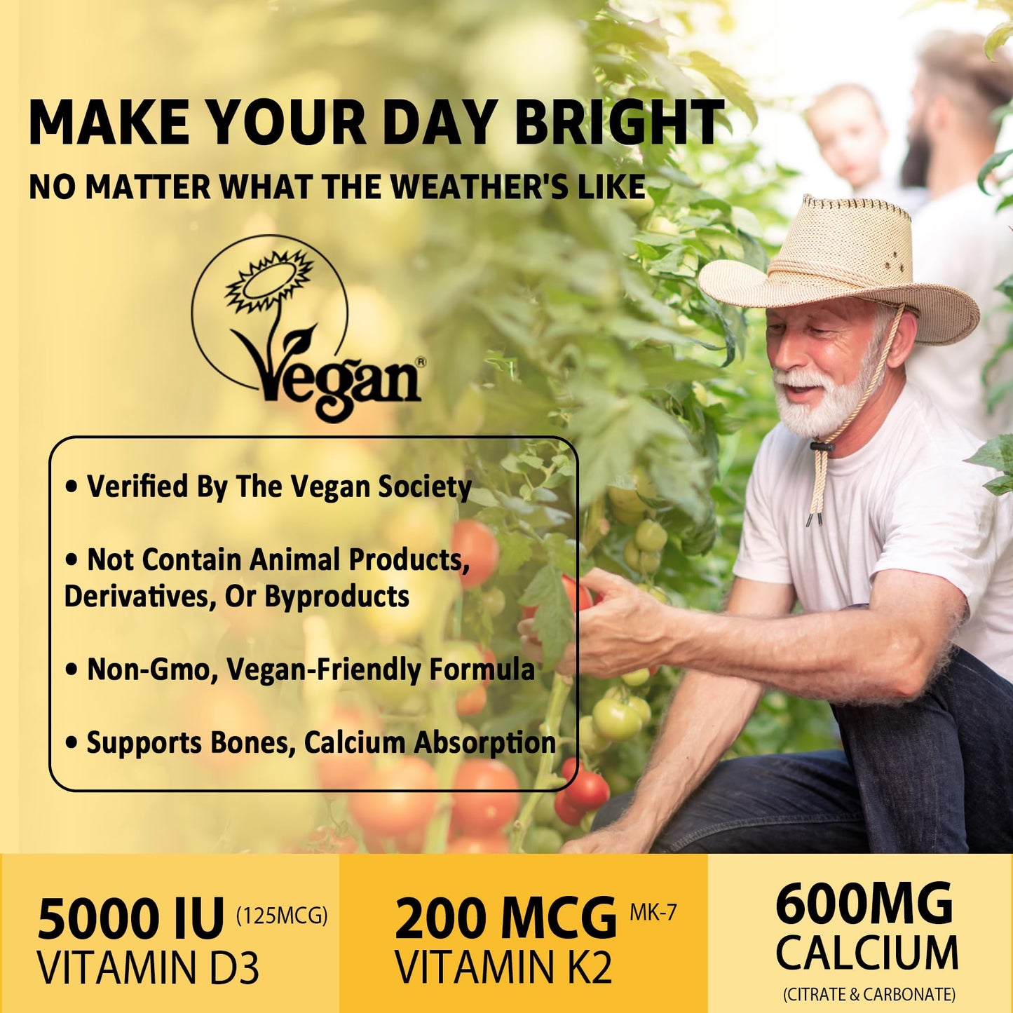 Vitamin D3 5000iu & K2 MK7 Gummies + Calcium – Vegan, High-Absorption 60 Count