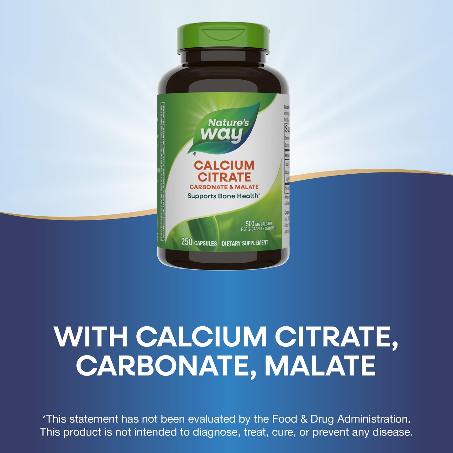 Nature's Way Calcium Citrate 500 mg - 2-Capsule Serving, 250 Capsules | Bone Health & Muscle Function