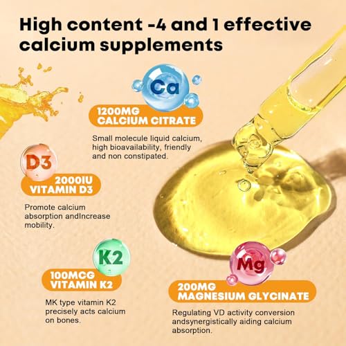 Calcium Citrate Drops 1200mg with Vitamin D3 – Highly Absorbable, Non-GMO | 1 Fl Oz (2 Pack)