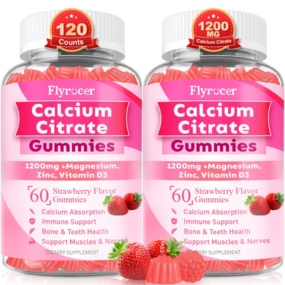 1200mg Calcium Citrate Gummies - Sugar-Free Strawberry | Bone, Teeth & Immunity
