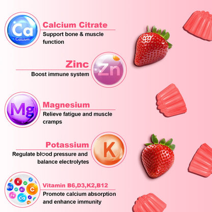 1200mg Calcium Citrate Gummies - Sugar-Free Strawberry | Bone, Teeth & Immunity