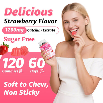 1200mg Calcium Citrate Gummies - Sugar-Free Strawberry | Bone, Teeth & Immunity