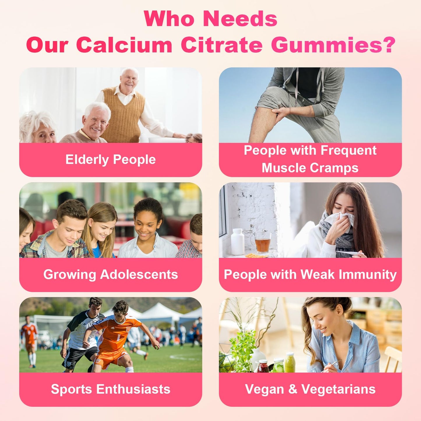1200mg Calcium Citrate Gummies - Sugar-Free Strawberry | Bone, Teeth & Immunity