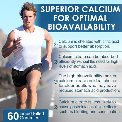 Calcium Citrate Gummies 1000mg – 6-in-1 with D3, Mg & Zn | Vegan Sugar-Free (60ct)