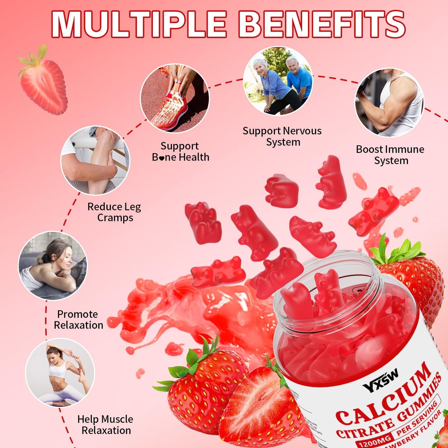 Calcium Citrate Gummies 1200mg - Sugar Free, Gluten Free, Vegan (120 Count)