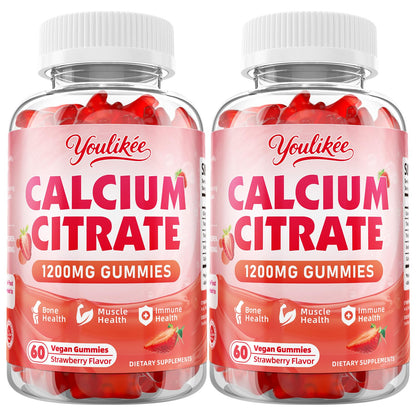 2-Pack Calcium Citrate Gummies 1200mg – Vegan, Strawberry, 120 Count