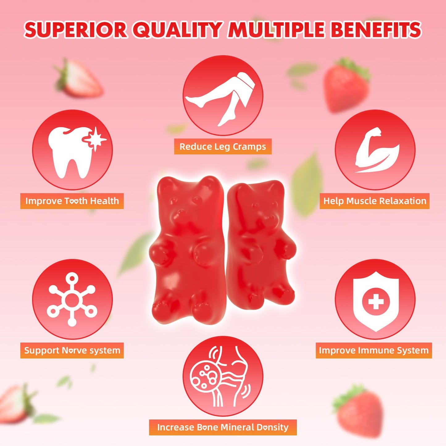 2-Pack Calcium Citrate Gummies 1200mg – Vegan, Strawberry, 120 Count