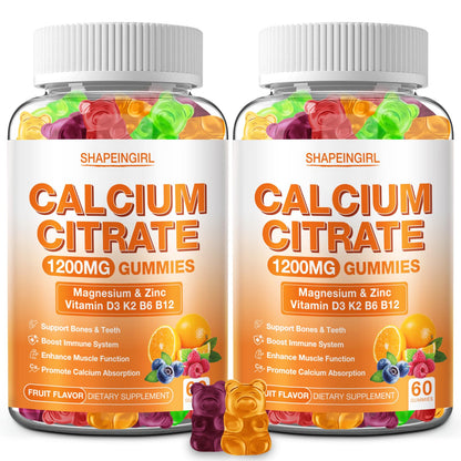 1200mg Calcium Citrate Gummies with Vitamin D3, K2, B6 & B12 – Bone, Muscle & Immune Support