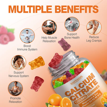 1200mg Calcium Citrate Gummies with Vitamin D3, K2, B6 & B12 – Bone, Muscle & Immune Support