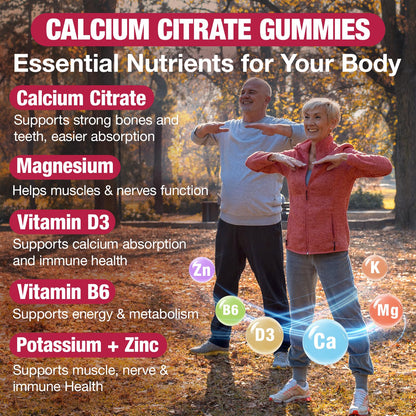 Calcium Citrate Gummies 1200mg – Strawberry Flavor, D3 & K2, 60 Count