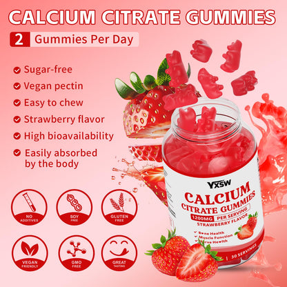 Calcium Citrate Gummies 1200mg - Sugar Free, Gluten Free, Vegan (120 Count)