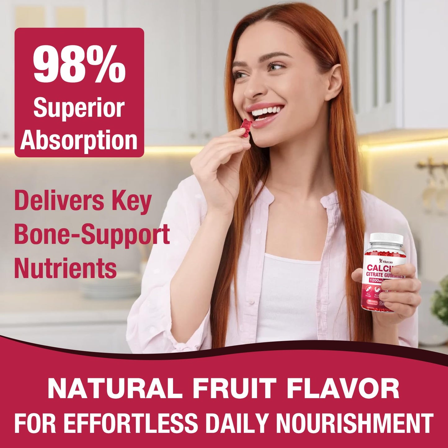 2 Pack Calcium Citrate Gummies 1200mg – Calcium with D3 & K2 (Strawberry, 120 Count)