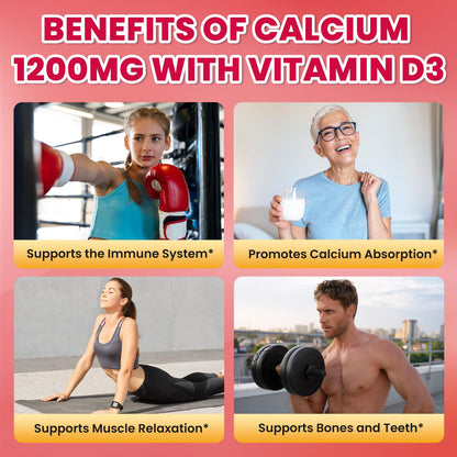 Calcium Citrate Gummies 1200mg with D3, K2 & Zinc – Strawberry (120 Count)