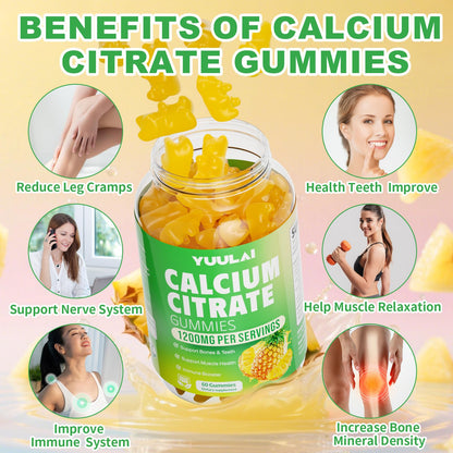 Calcium Citrate Gummies 1200mg – Sugar-Free Pineapple Calcium for Bone, Muscle & Immune Support | 60 Count