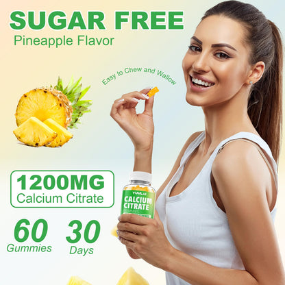 Calcium Citrate Gummies 1200mg – Sugar-Free Pineapple Calcium for Bone, Muscle & Immune Support | 60 Count