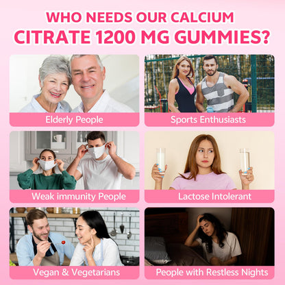 Calcium Citrate Gummies 1200mg – Chewable Calcium for Bone, Muscle & Immune Support | Raspberry Flavor, 120 Count