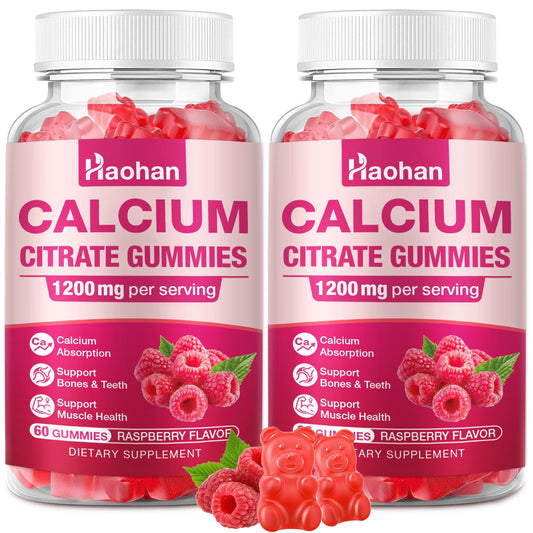 Calcium Citrate Gummies 1200mg - Sugar-Free Raspberry | Bone & Immune Support | 120 Count BritishVita | Premium UK Vitamins & Wellness Supplements