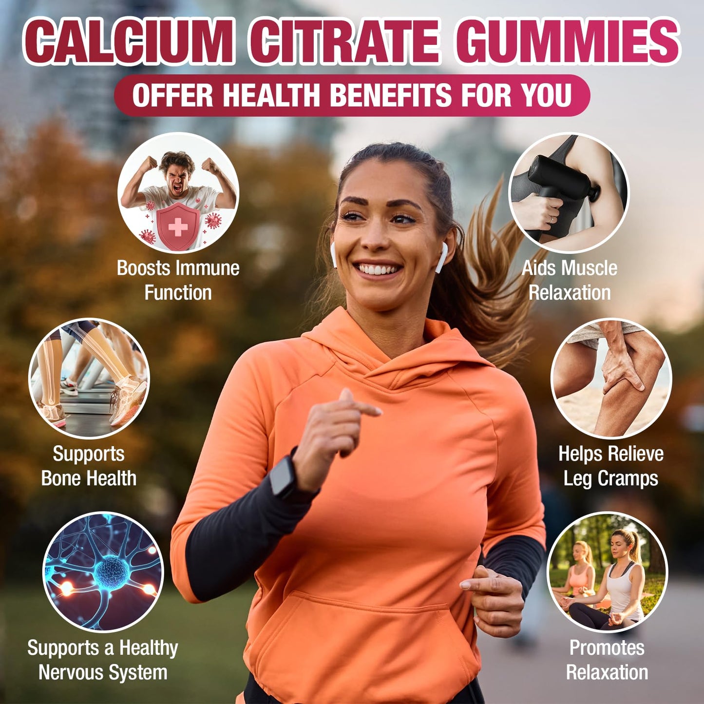 Calcium Citrate Gummies 1200mg - Sugar-Free Raspberry | Bone & Immune Support | 120 Count