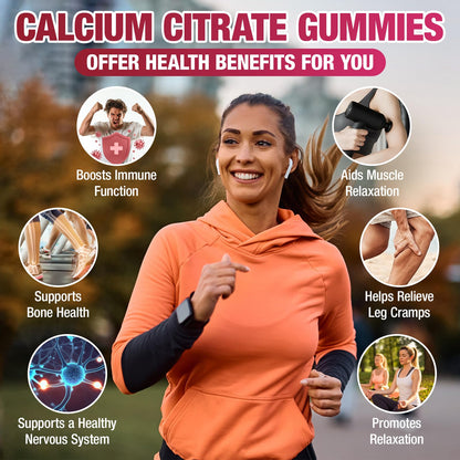 Calcium Citrate Gummies 1200mg - Sugar-Free Raspberry | Bone & Immune Support | 120 Count