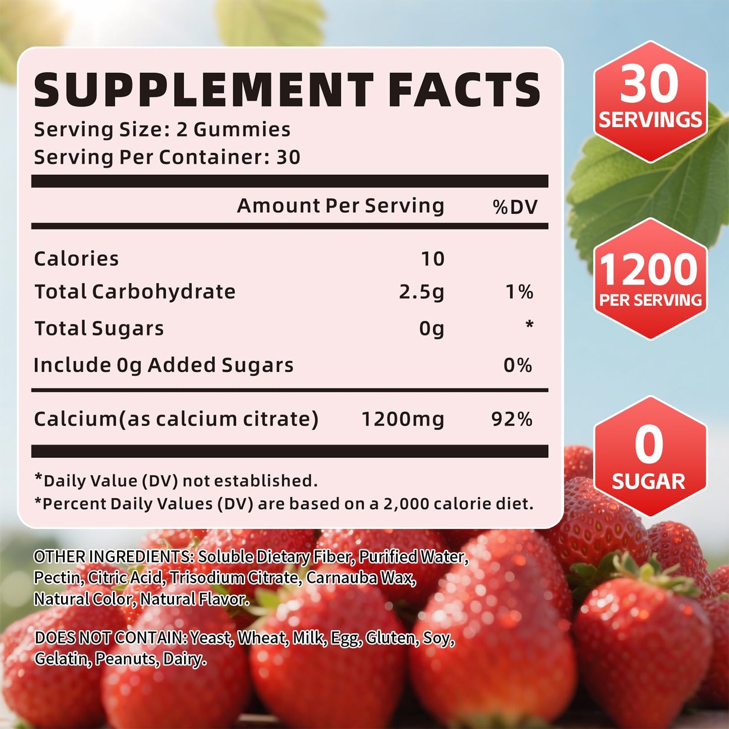 Calcium Citrate Gummies 1200mg - Sugar Free, Gluten Free, Vegan (120 Count)