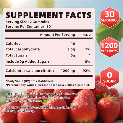 Calcium Citrate Gummies 1200mg - Sugar Free, Gluten Free, Vegan (120 Count)