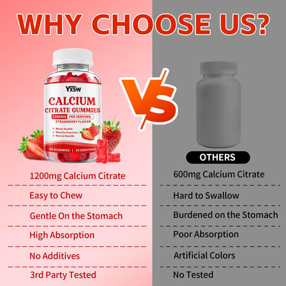 Calcium Citrate Gummies 1200mg - Sugar Free, Gluten Free, Vegan (120 Count)